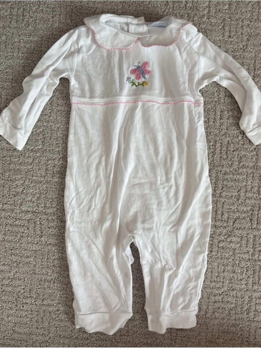 Little English White One-Piece with Pink Butterfly Detail